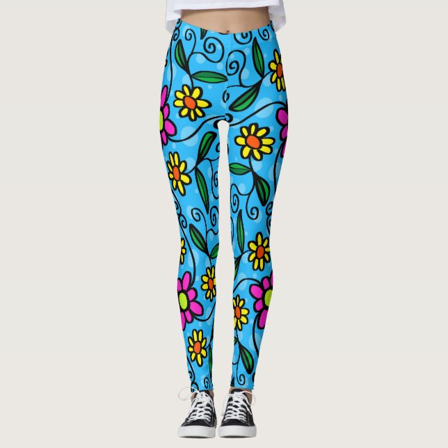 doodle flowers leggings (Front)