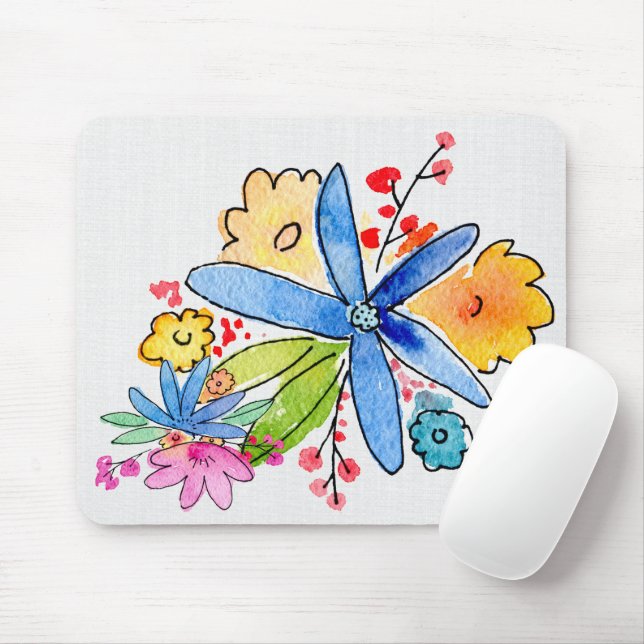 Doodle Flowers Mouse Pad (With Mouse)