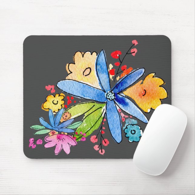 Doodle Flowers On Grey Mouse Pad (With Mouse)
