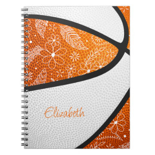 doodle flowers orange white boho basketball notebook