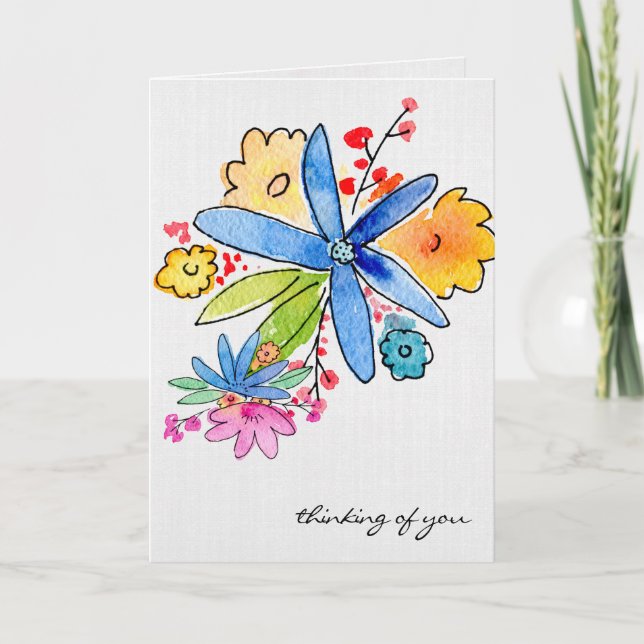 Doodle Flowers Thinking of You Card (Front)
