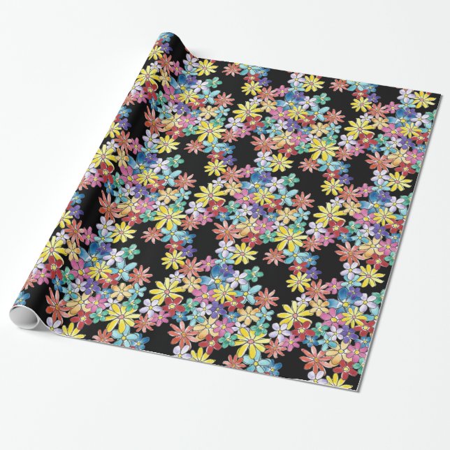 Doodle Flowers Wrapping Paper (Unrolled)
