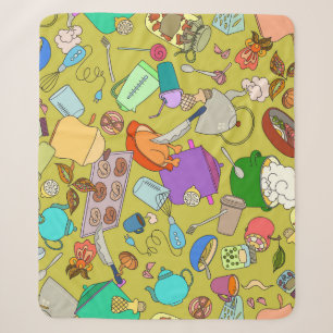 Doodle food and utensils, seamless texture. sherpa blanket