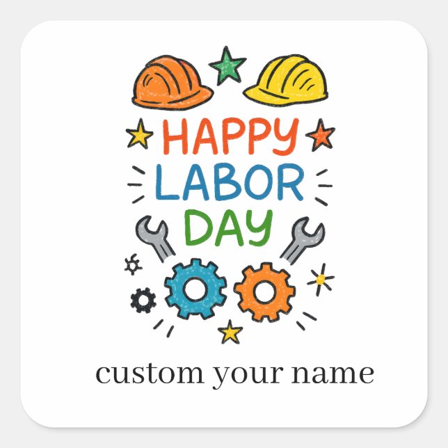 Doodle Fun Labour Day Square Sticker (Front)