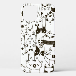 Doodle funny cats seamless pattern.  iPhone 12 case