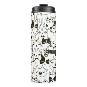 Doodle funny cats seamless pattern. thermal tumbler