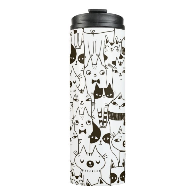 Doodle funny cats seamless pattern.  thermal tumbler (Front)
