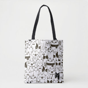 Doodle funny cats seamless pattern. tote bag