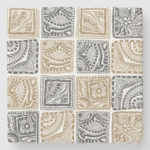 Doodle geometric, vintage abstract pattern. stone coaster