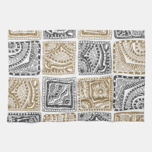 Doodle geometric, vintage abstract pattern. tea towel