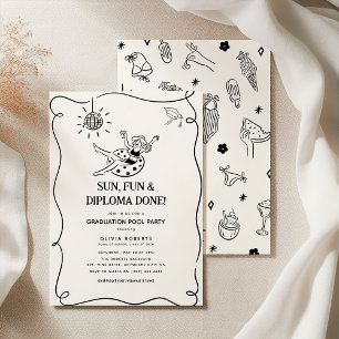 Doodle Graduation Pool Party Invitation
