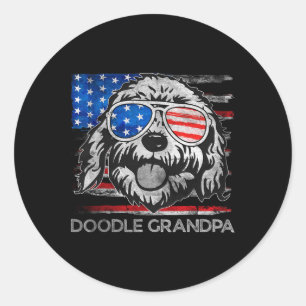 Doodle Grandpa Vintage American Flag Dog Funny Fat Classic Round Sticker