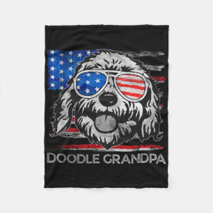 Doodle Grandpa Vintage American Flag Dog Funny Fat Fleece Blanket
