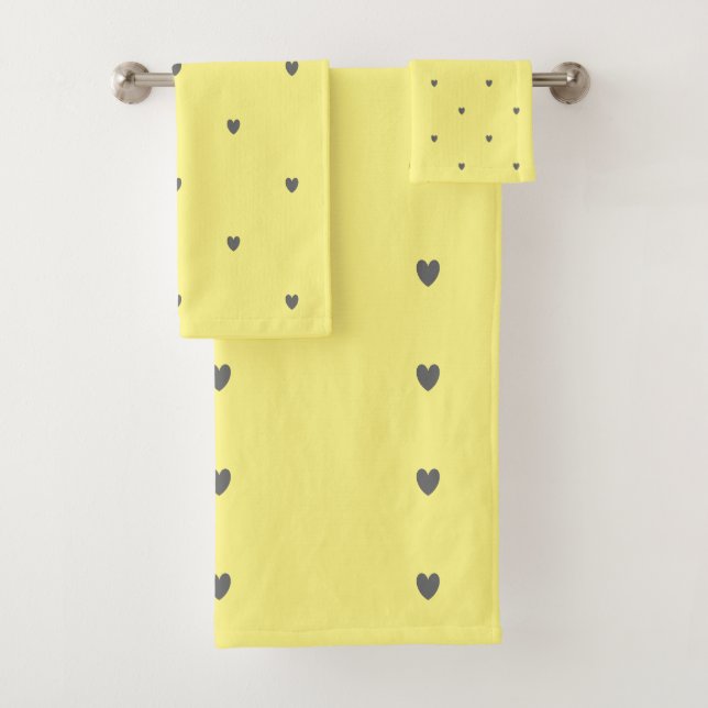Doodle Grey Heart Pattern Yellow Custom Colour Cut Bath Towel Set (Insitu)