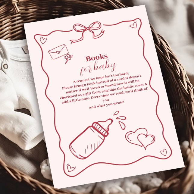 Doodle Hand Drawn Bow Baby Shower Books for Baby Enclosure Card (Creator Uploaded)