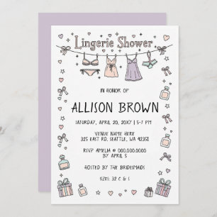 Doodle Hand Drawn Lingerie Shower Bachelorette Invitation