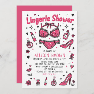 Doodle Hand Drawn Lingerie Shower Bachelorette Invitation