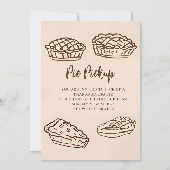 Doodle Hand Drawn Pie Pickup Thanksgiving Invitation (Front)
