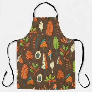 Doodle Hand Drawn Tropical Pattern with Leaves on Apron