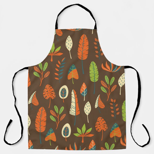Doodle Hand Drawn Tropical Pattern with Leaves on  Apron (Front)