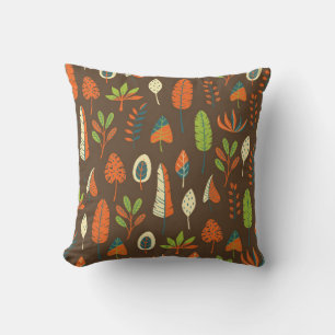 Doodle Hand Drawn Tropical Pattern with Leaves on Cushion