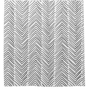 Doodle Handmade Herringbone Boho Minimal Scandi Shower Curtain