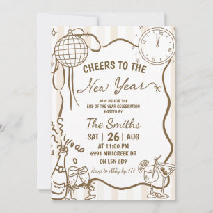 Doodle Handwritten Cheers To The New Year Invitation