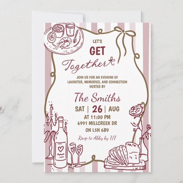 Doodle Handwritten Let's Get Together Dinner Invitation (Front)