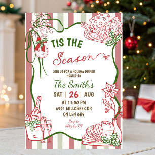 Doodle Handwritten Tis The Season Christmas Invitation