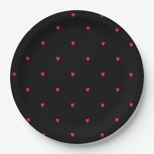 Doodle Heart Patterns Red Black Custom Cute Lovely Paper Plate (Front)