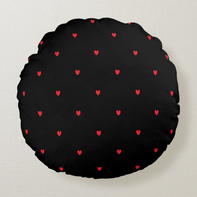 Doodle Heart Patterns Red Black Custom Cute Lovely Round Cushion (Front)