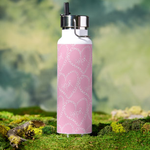 Doodle Heart Valentines Pink Water Bottle