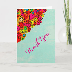 Doodle Hearts and Flowers Thank You Card
