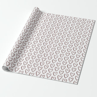 Doodle Hearts Brown Minimalist Valentine's Day Wrapping Paper