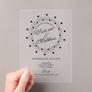 Doodle Hearts Frame Script Wedding Acrylic Invitations