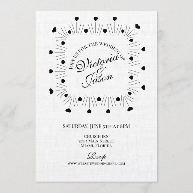 Doodle Hearts Frame Script Wedding Invitation (Front)