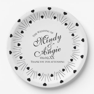Doodle Hearts Frame Script Wedding Paper Plate