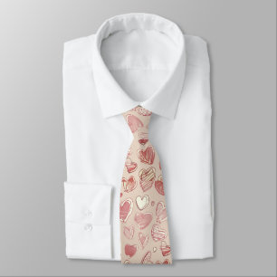 Doodle Hearts on Neutral Background Tie