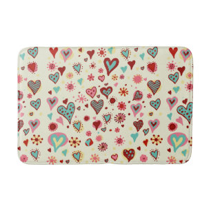 Doodle Hearts Pattern Bath Mat