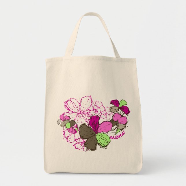 Doodle Hibiscus Grocery Tote Bag (Front)