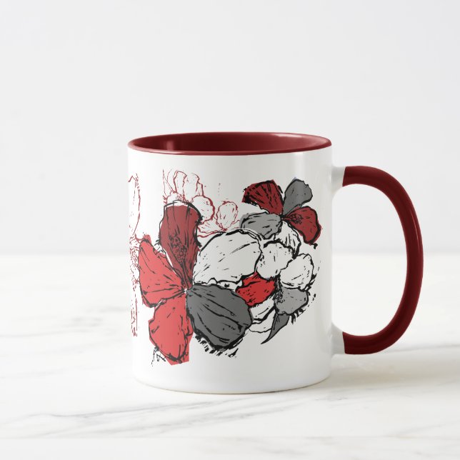 "Doodle Hibiscus" Mug in Red (Right)