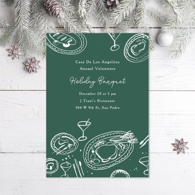 Doodle Illustrated Banquet Holiday Dinner Party Invitation (Creator Uploaded)