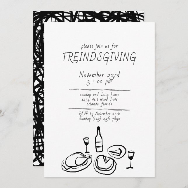 Doodle Illustration Friendsgiving Invitation (Front/Back)
