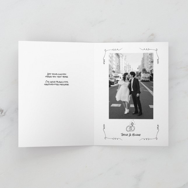 Doodle Illustrations Wedding in Black and White Card (Inside)