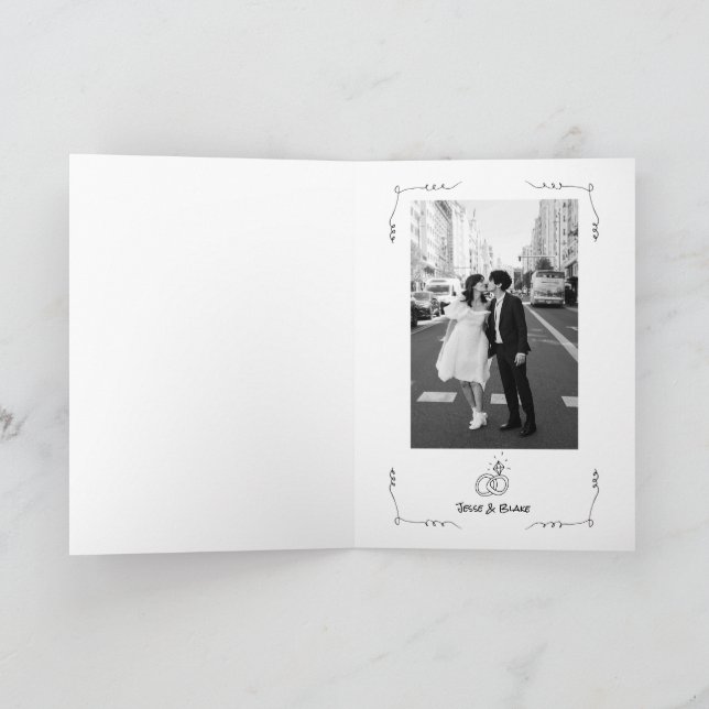 Doodle Illustrations Wedding in Black and White Card (Inside)