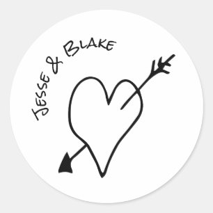Doodle Illustrations Wedding in Black and White Classic Round Sticker