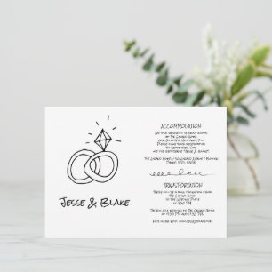 Doodle Illustrations Wedding in Black and White Enclosure Card