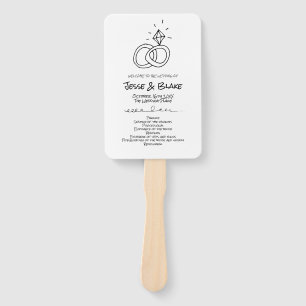 Doodle Illustrations Wedding in Black and White Hand Fan