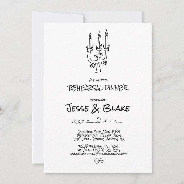 Doodle Illustrations Wedding in Black and White Invitation (Front)