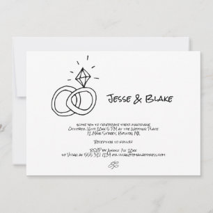 Doodle Illustrations Wedding in Black and White Invitation